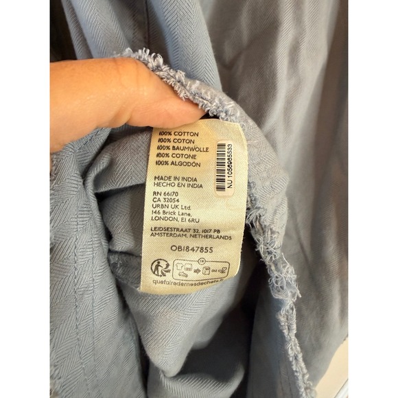 Free People Night Moves Button Down Blue Ruffle Satin Boho Shirt Small - Picture 7 of 8